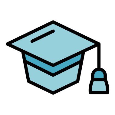 Mezuniyet şapkası ikonu ana hat vektörü. Eğitim personeli. Rota semineri rengi düz