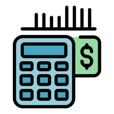 Para hesap makinesi simgesi ana hatları vektörü. Eğitim personeli. İş sunum rengi düz