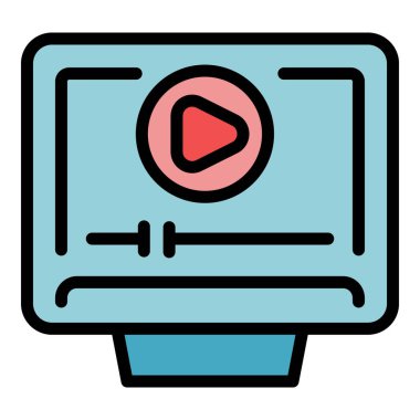 Video eğitim ikonu ana hatları vektörü. Personel ofisi. İş sunum rengi düz