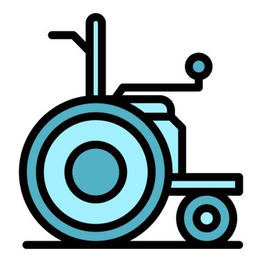 Scooter sandalyesi ikon ana hat vektörü. Elektrikli hareket kabiliyeti. Güç sürücüsü rengi düz