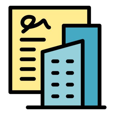 Etkinlik ofisi simgesi ana hatları vektörü. İnsanların evi. Sosyal aile rengi düz