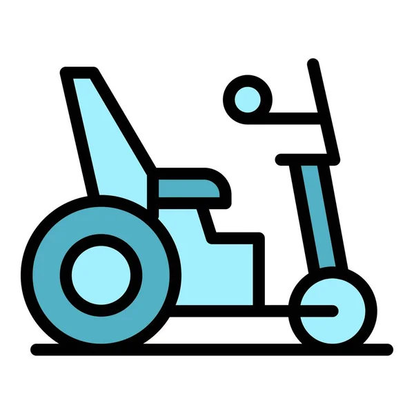 Ikona Drogowego Elektrycznego Wózka Inwalidzkiego Krzesło Napęd Silnika Kolor Płaski — Wektor stockowy