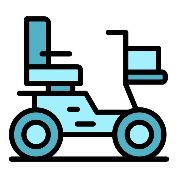 男電動車椅子アイコンアウトラインベクター パワーモビリティ スクーターチェアカラーフラット — ストックベクタ