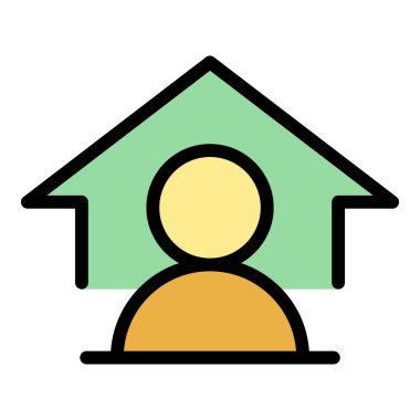 Ev ikonu ana hatları vektörü olarak kal. Ev halkı. Sosyal aile rengi düz