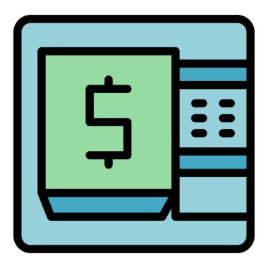 Para ATM ikonu ana hatları vektörü. Banka havalesi. Mobil kart rengi düz