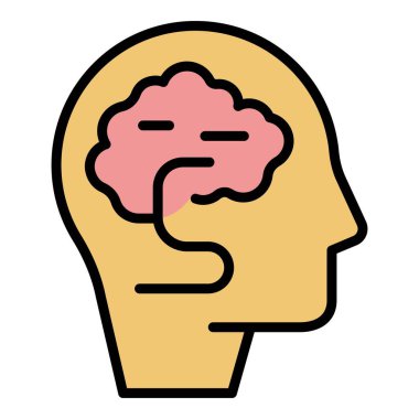 Beyin duygu simgesi ana hatları vektörü. Akıl sağlığı. Zihin çalıştırma rengi düz