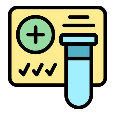 Test tübü ikon ana hatları vektörü. Pasaport sağlığı. Covid qr renk düz