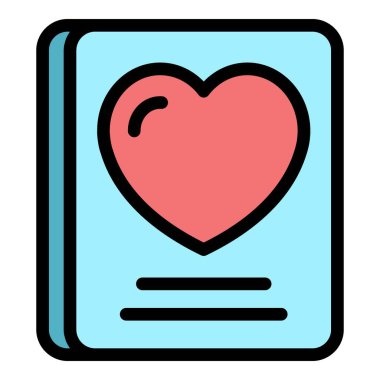 Sağlıklı kalp ikonu ana hatları vektörü. Pasaport sağlığı. Covid sertifika rengi düz