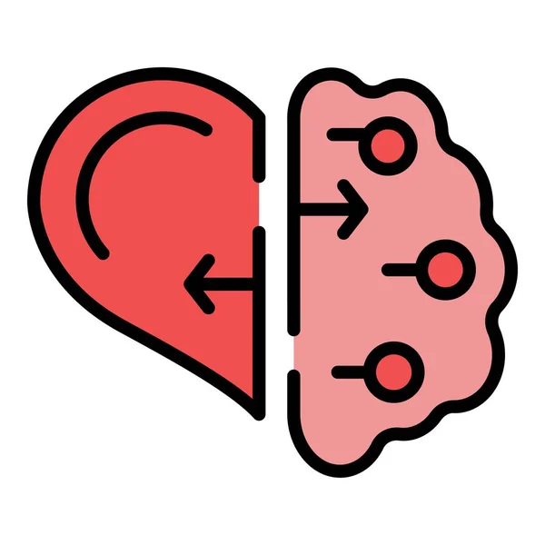 Cerebro Corazón Icono Contorno Vector Emoción Mental Color Entrenamiento Mental — Vector de stock