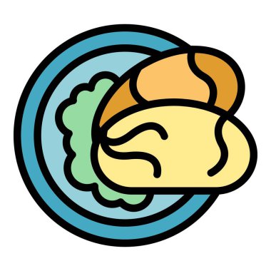 Gıda ikonu ana hat vektörü. Avustralya mutfağı. Tabak kahvaltı rengi düz