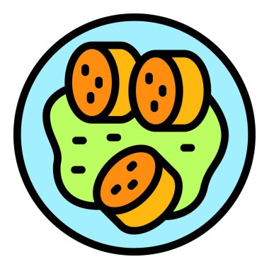 Kesilmiş sosis ikonu ana hatları vektörü. Domuz eti. Avusturya mutfağının düz rengi