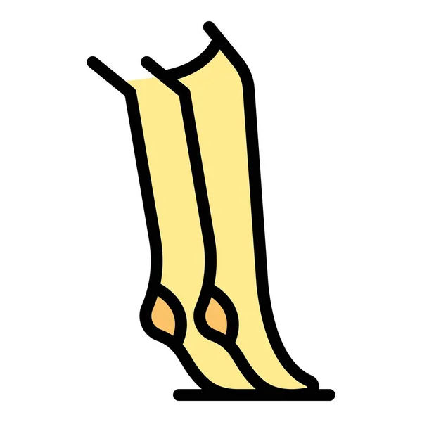 Διάνυσμα Περίγραμμα Καλτσών Πόδι Συμπίεσης Γυναίκα Κιρσούς Χρώμα Επίπεδη — Διανυσματικό Αρχείο