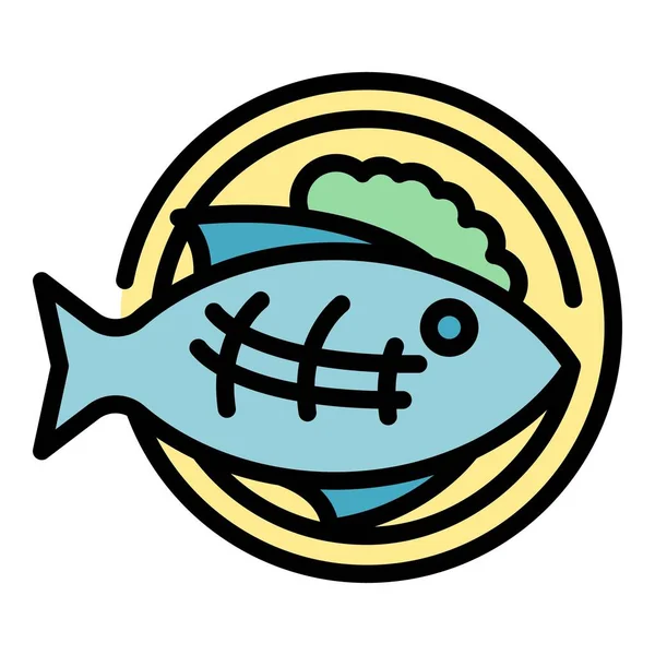 Icono Pescado Frito Contorno Vector Cocina Comida Plato Australiano Plano — Vector de stock