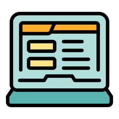 Bilgisayar çevrimiçi kayıt simgesi ana hatları vektörü. Hesap oluşturun. Web kayıt rengi düz