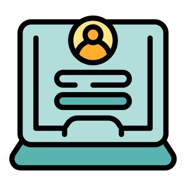 Laptop kullanıcı simgesi ana hatları vektörü. Hesap formu. Çevrimiçi kayıt rengi düz