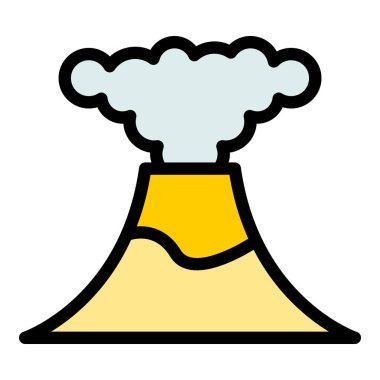 Volkan patlaması ikonu ana hat vektörü. Volkanik patlama. Lav kül rengi düz