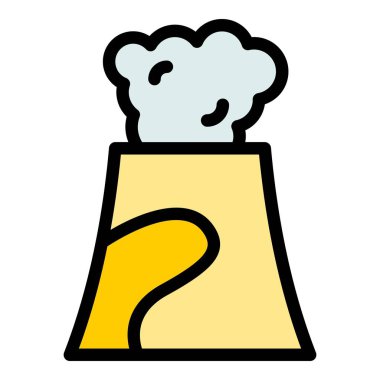 Volkan patlaması ikonu ana hat vektörü. Magma manzarası. Krater bölümü rengi düz