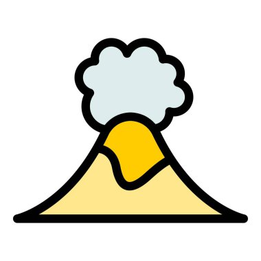 Deprem volkanı ikonu ana hat vektörü. Lav yangını. Dağ krateri rengi düz