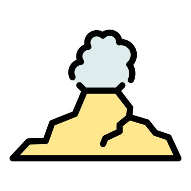 Gezegen kabuğu simgesi ana hat vektörü. Volkanik magma. Ada krateri rengi düz