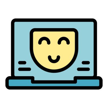 Laptop maskesi seçim simgesi ana hatları vektörü. Oylama yapalım. Anket dijital rengi düz