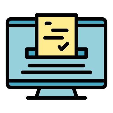 Oylama çevrimiçi kutu simgesi ana hatları vektörü. Oylar seçime. Dijital anket rengi düz