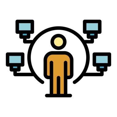 Ağ eğitimi ikonu ana hatları vektörü. Evde kal. Çevrimiçi insanlar düz renk