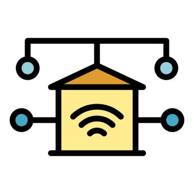 Kablosuz ağ ikonu ana hatları vektörü. Bilgisayar kalıyor. Ev sanal renk düzlüğü
