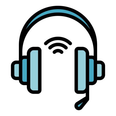 Wifi kulaklık simgesi ana hat vektörü. Video işi. Çağrı kişi rengi düz