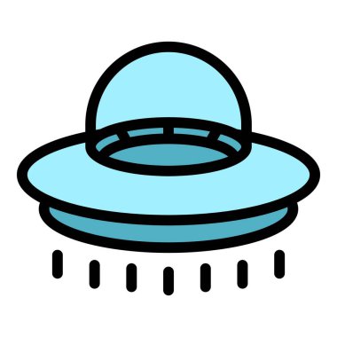 UFO simgesi dış hat vektörünü uçur. Uzay canavarı. Sevimli gemi rengi düz