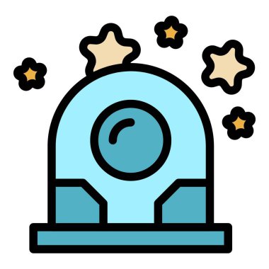 Astronot teleskop ikonu ana hat vektörü. Uzaylı UFO 'su. Sevimli gemi rengi düz