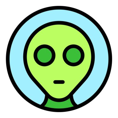 Uzaylı simgesi ana hat vektörü. Uzay ufosu. Canavar çizgi roman rengi düz