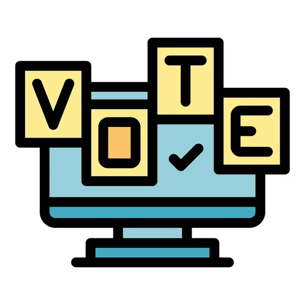 Głosuj Wektor Konturu Monitora Głosowanie Online Mobilny Kolor Sondażu Płaski — Wektor stockowy