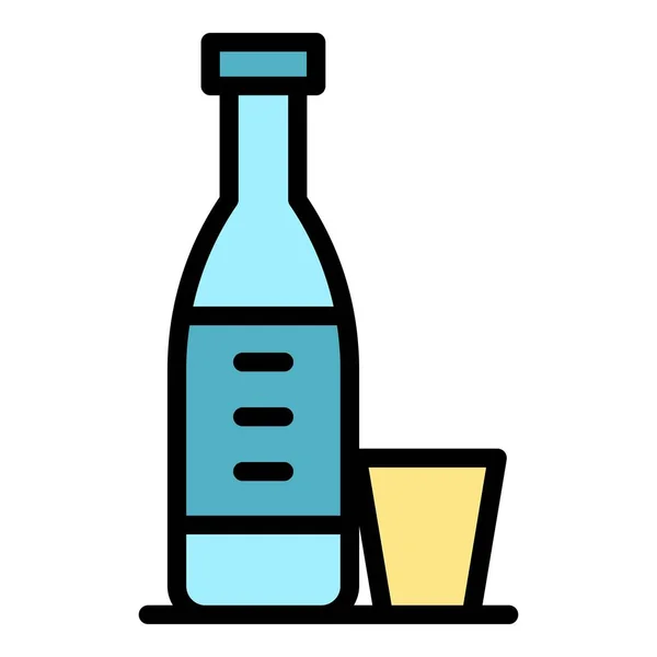 雅加达喝瓶子图标轮廓病媒 城市莫那斯 旅游庆祝色彩扁平 — 图库矢量图片