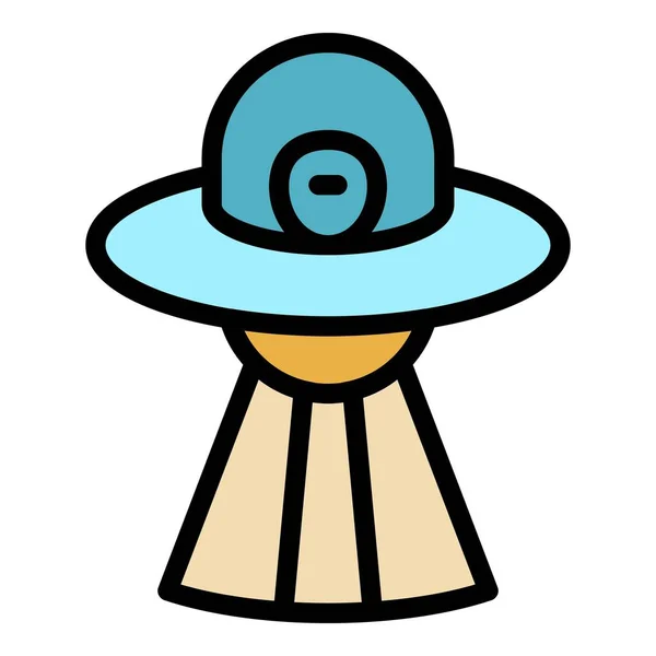 Ufo Lichtsymbol Umrissvektor Weltraum Fremd Comic Spiel Farbe Flach — Stockvektor