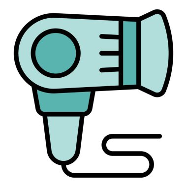 Saç kurutma ikonu ana hatları vektörü. Berber güzeli. Kesim dikkat rengi düz