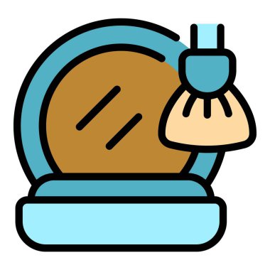 Ayna fırçası kozmetik ikon ana hatları vektörü. Makyaj aleti. Bulanık gölge rengi düz