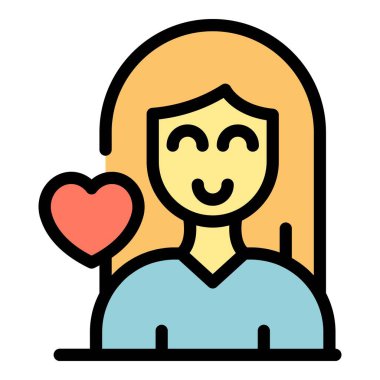 Mutlu kadın ikon ana hatları vektörü. Akıl sağlığı. Zihinsel sakin renk düzlüğü