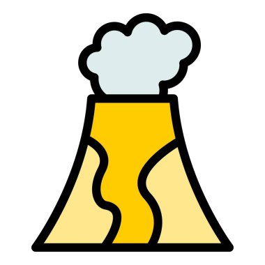 Patlama volkanı ikonu ana hat vektörü. Lav yangını. Dağ volkanı rengi düz