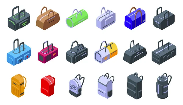 Gym Bag Icons Set Isometric Vector Sport Room Training Fitness — Stock Vector