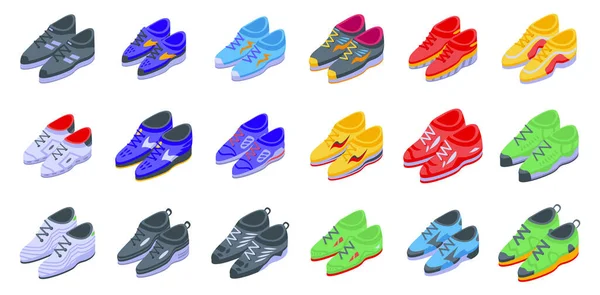 Running Shoes Icons Set Isometric Vector Sport Gym Foot Protection — Stock Vector