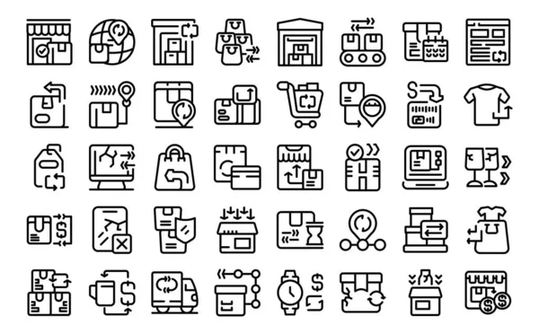 Returning Goods Shop Icons Set Outline Vector Product Refund Policy — Stock Vector