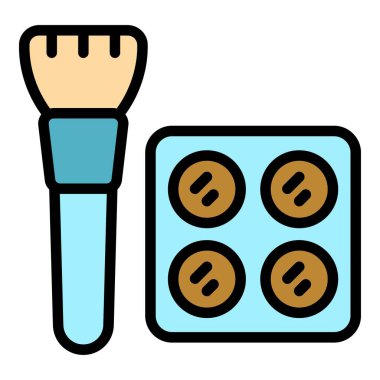 Toz kiti ikonu ana hatları vektörü. Makyaj fırçası. Kozmetik araç rengi düz