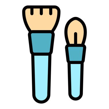 Yüz fırçası ikon ana hatları vektörü. Makyaj malzemesi. Göz aracı rengi düz