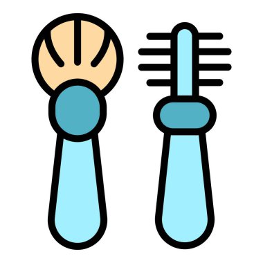 Profesyonel göz fırçası ikonu ana hatları vektörü. Makyaj malzemesi. Kızarma aracı rengi