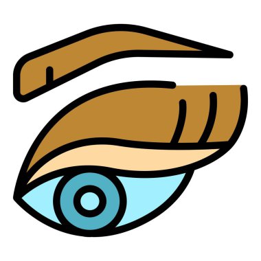 Göz farı allık ikon ana hatları vektörü. Makyaj fırçası. Yağ rengi düz