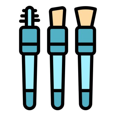 Kozmetik fırça ikonu ana hatları vektörü. Makyaj aleti. Bulanık gölge rengi düz