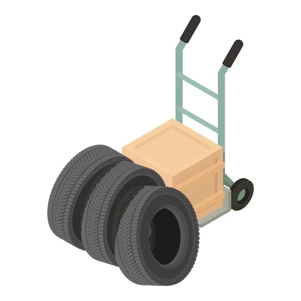 Warehouse Logistic Icon Isometric Vector New Auto Tire Hand Truck — Stock Vector