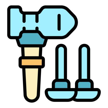 Çekiç simgesi ana hat vektörü. Evi yeniden dekore ediyorum. Duvar onarım rengi düz