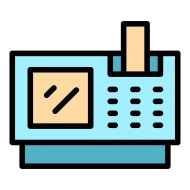 Dokunmatik ekran pos makine simgesi ana hatları vektörü. Ekranı sakla. Yazar kasa rengi düz