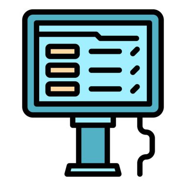 Ekran nakit noktası simgesi ana hat vektörünü göster. Kayıt makinesi. Süpermarket rengini düz tut